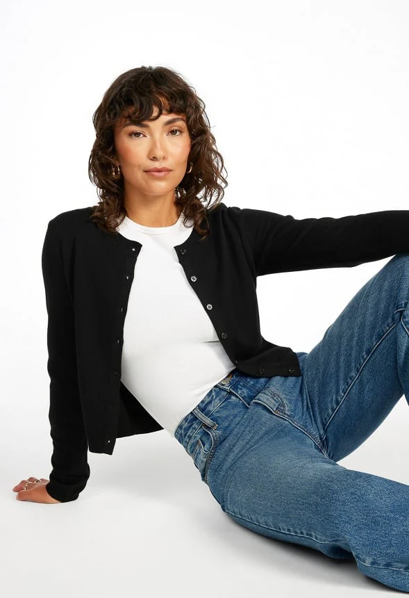 Cropped Fine Knit Cardigan - Image 4
