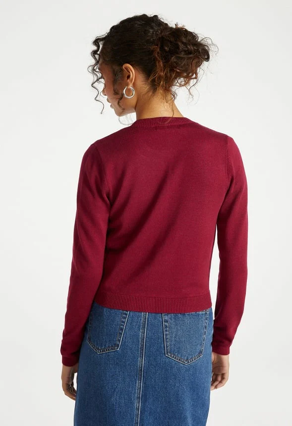 Cropped Fine Knit Cardigan - Image 3