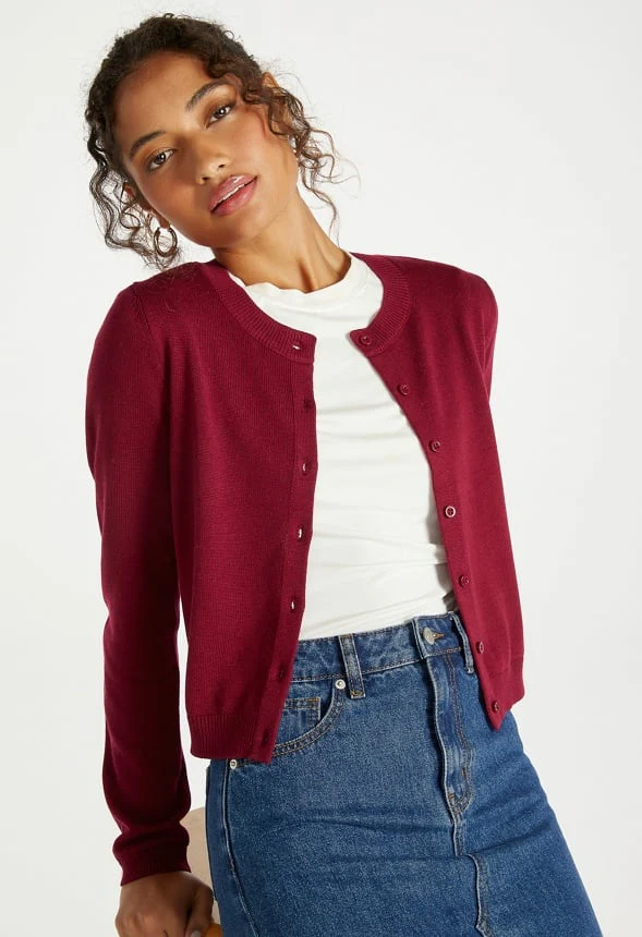 Cropped Fine Knit Cardigan - Image 4