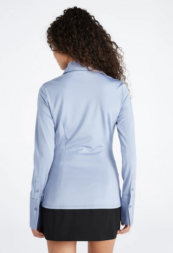 Fitted Knit Button Down Shirt - Image 3