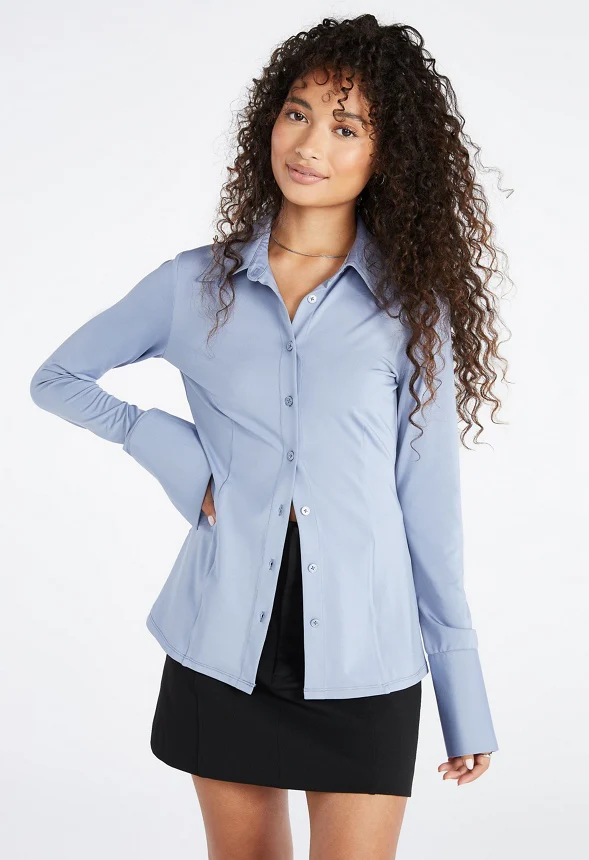 Fitted Knit Button Down Shirt - Image 5