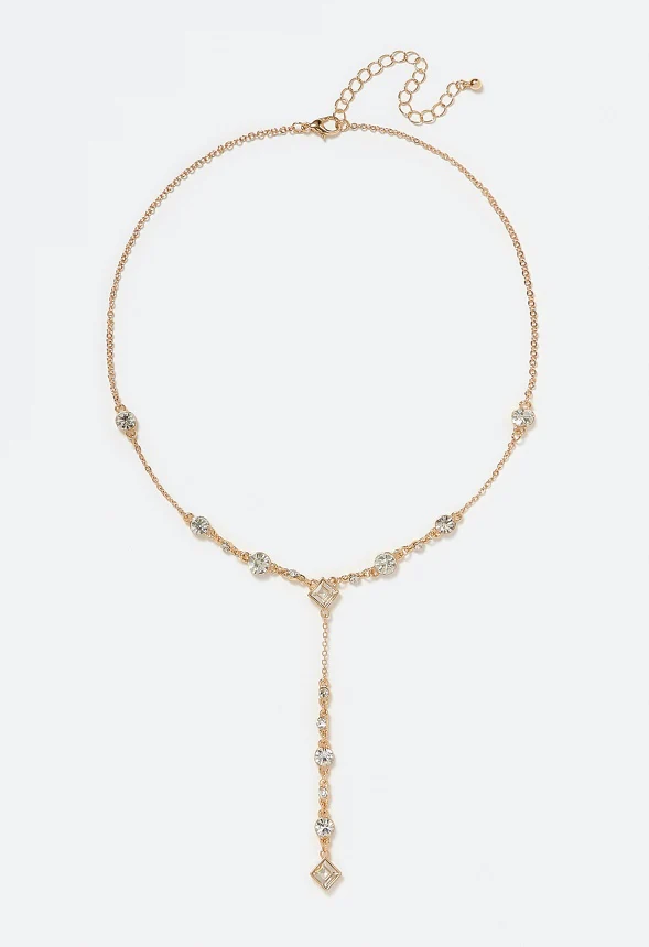 Flo Mixed Shapes Glass Stone Crystals Y-Necklace - Image 2