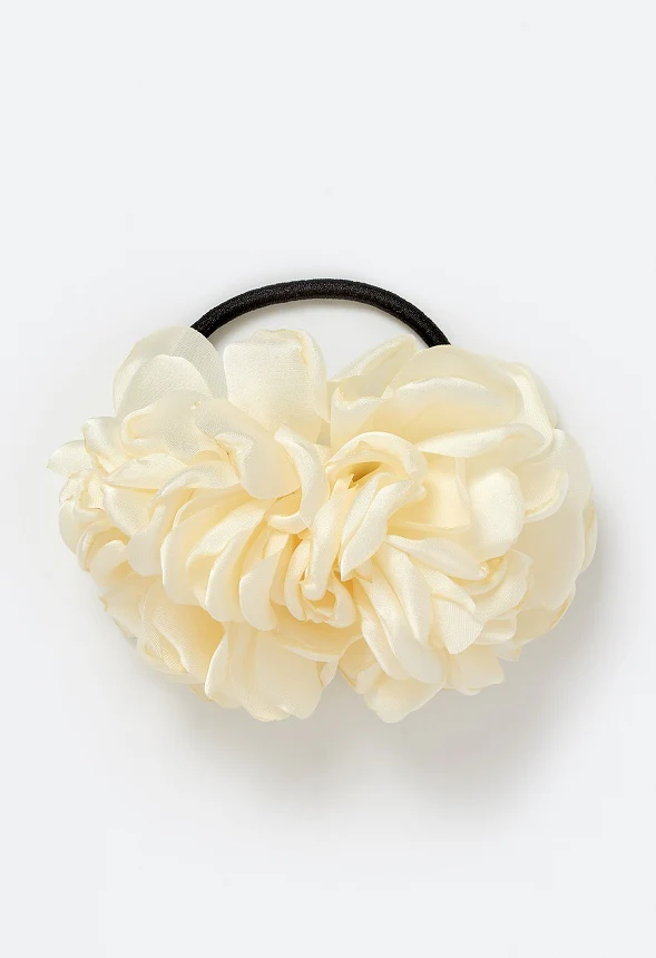 Flora Double Satin Flower Ponytail Holder - Image 2