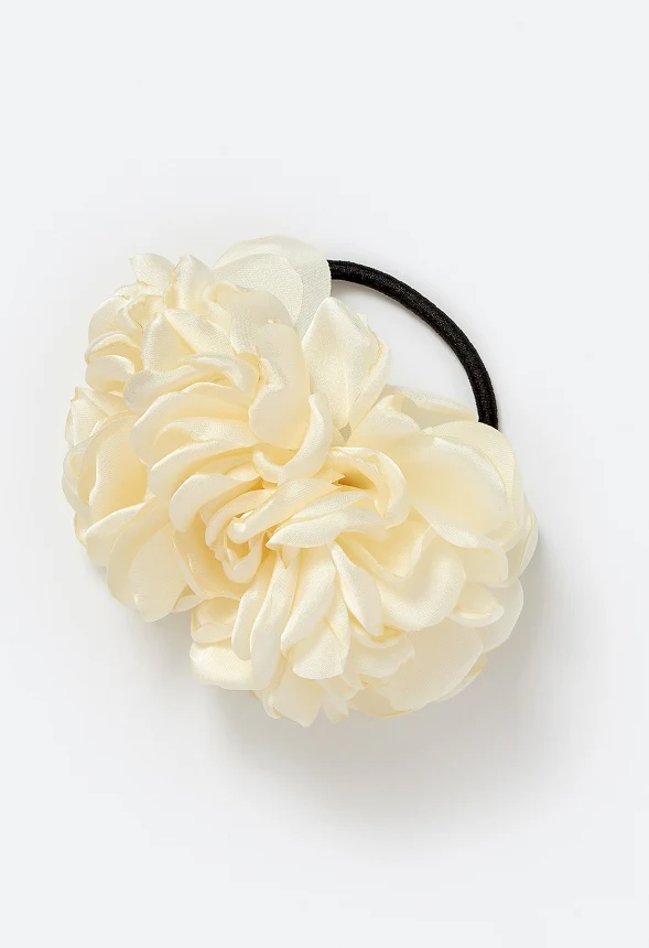 Flora Double Satin Flower Ponytail Holder - Image 3