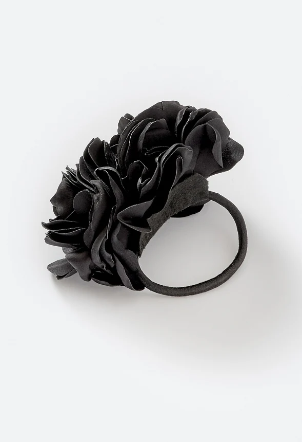 Flora Double Satin Flower Ponytail Holder - Image 3