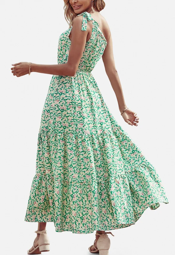 Floral One Shoulder Ruffle Maxi Dress - Image 2