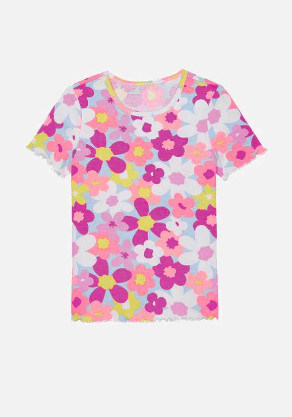 Ribbed Floral Lettuce Edge Tee - Image 2