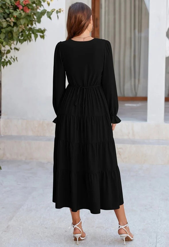 Flowy A Line Long Sleeve Maxi Dress - Image 2