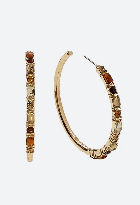 Fran Tonal Glass Stone Set Hoop Earrings - Image 2