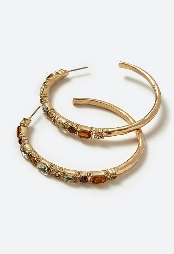 Fran Tonal Glass Stone Set Hoop Earrings - Image 3
