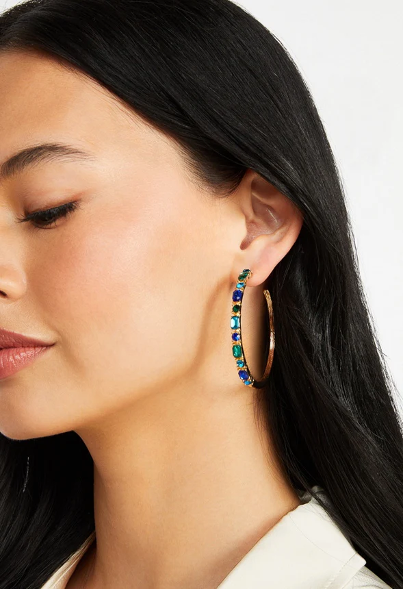 Fran Tonal Glass Stone Set Hoop Earrings - Image 2
