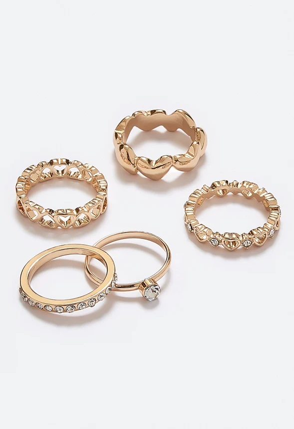 Fray Mix Heart Rings Pack With Glass Stones Detail - Image 3