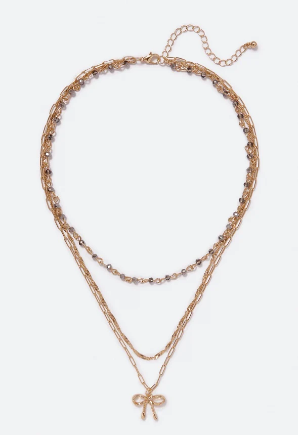 Frida Pave Bow Multirow Necklace - Image 2