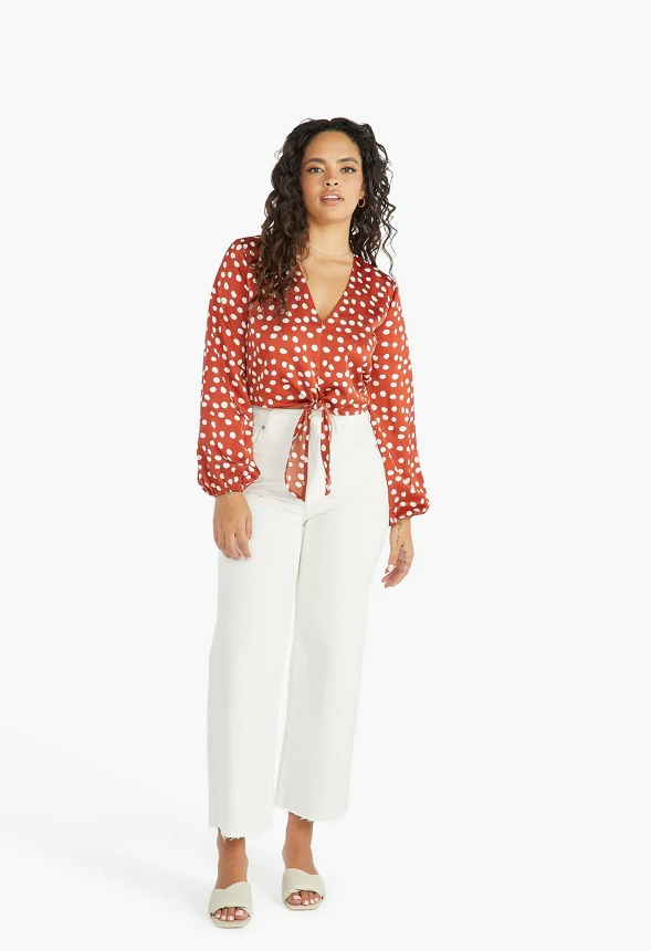 Front Tie Blouson Sleeve Blouse - Image 3
