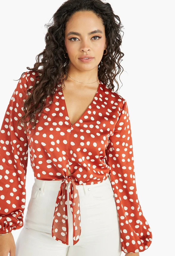Front Tie Blouson Sleeve Blouse - Image 4