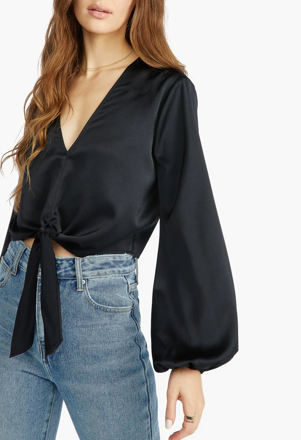 Front Tie Blouson Sleeve Blouse - Image 3