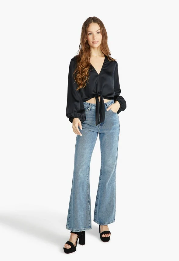 Front Tie Blouson Sleeve Blouse - Image 4