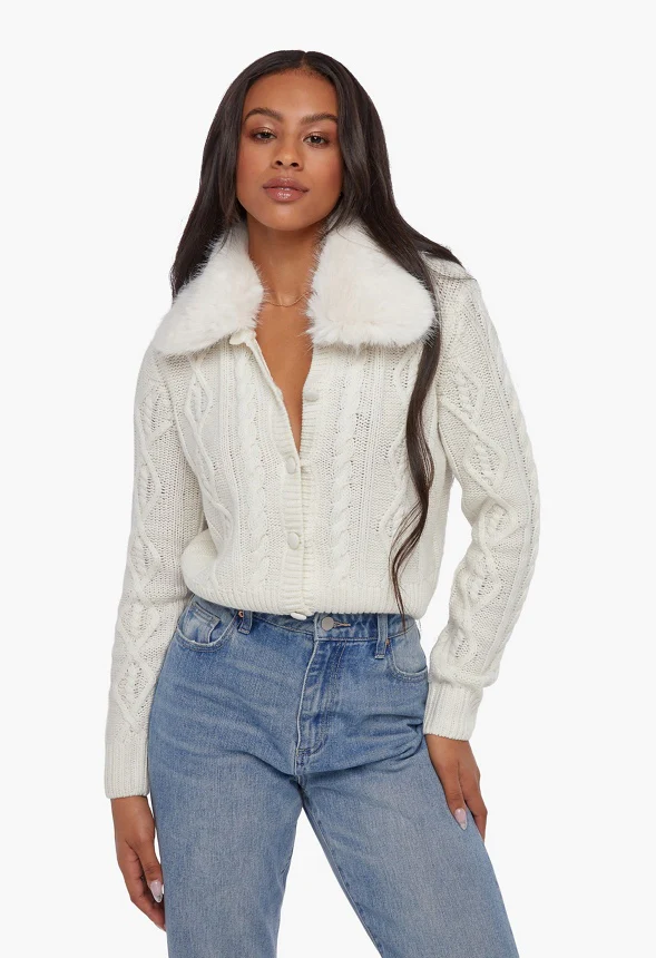 Detachable Fur Collar Cardigan