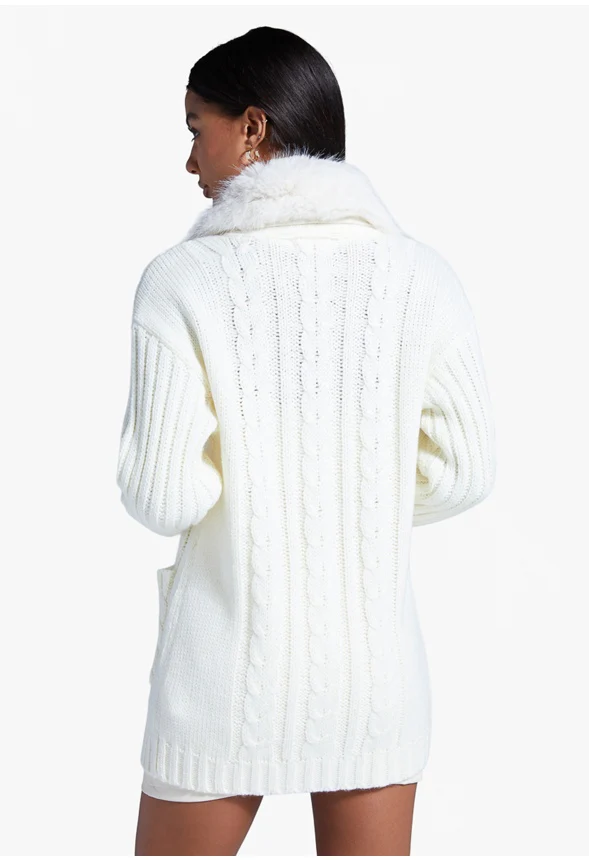 Detachable Fur Collar Boyfriend Cardigan - Image 2