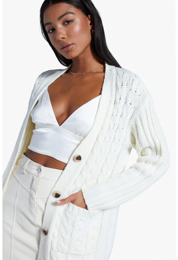 Detachable Fur Collar Boyfriend Cardigan - Image 3