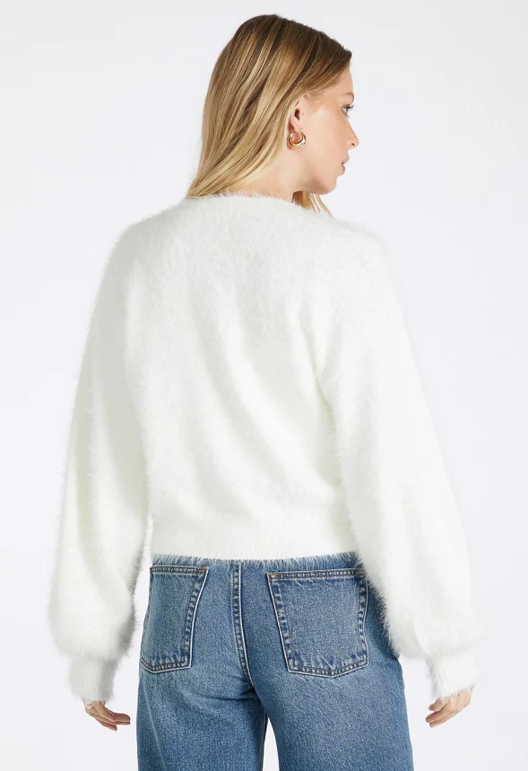Fuzzy Blouson Long Sleeve Cardigan - Image 3