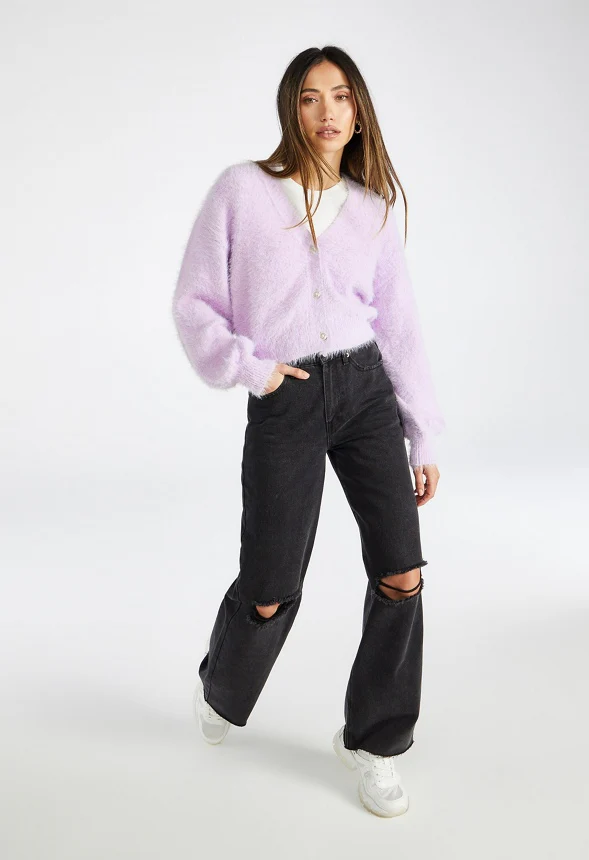 Fuzzy Blouson Sleeve Cardigan - Image 6