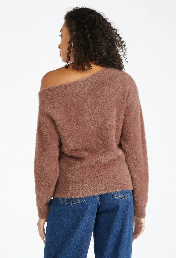 Fuzzy Off Shoulder Sweater - Image 2