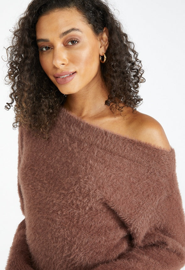 Fuzzy Off Shoulder Sweater - Image 3