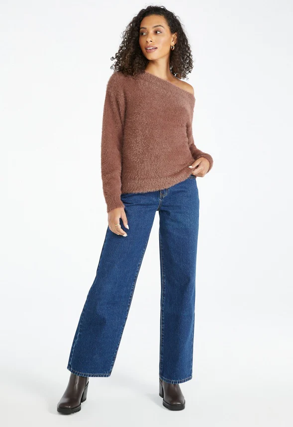 Fuzzy Off Shoulder Sweater - Image 4