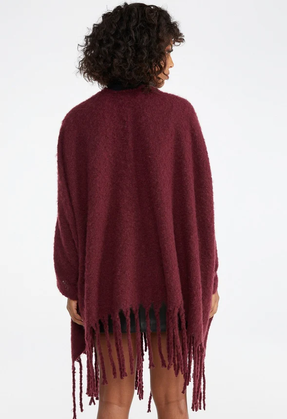 Fuzzy Ruana With Fringe Hem - Image 2