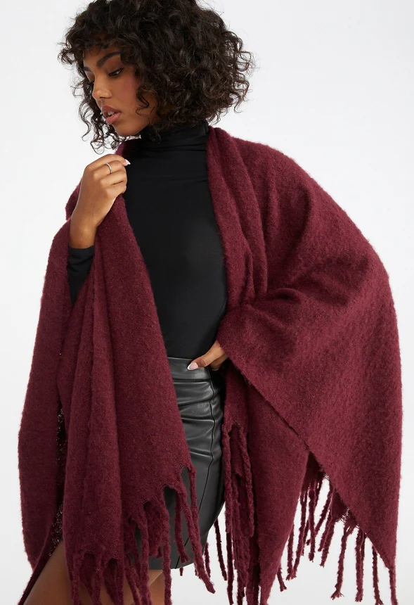 Fuzzy Ruana With Fringe Hem - Image 3