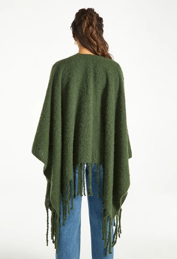 Fuzzy Ruana With Fringe Hem - Image 2