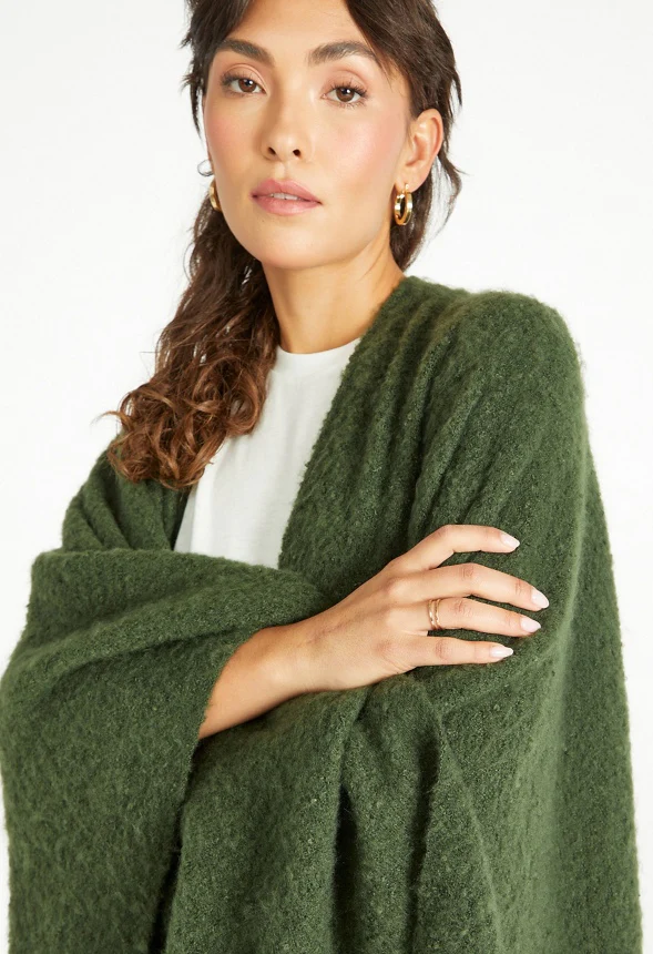 Fuzzy Ruana With Fringe Hem - Image 3
