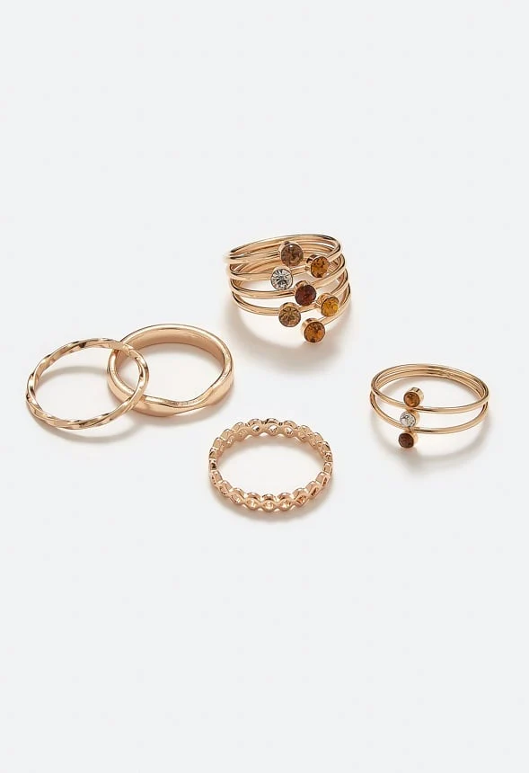 Gaia Delicate Glass Stones Wraparound Mixed Rings Pack - Image 3