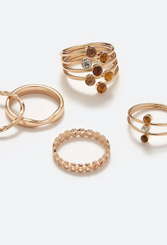 Gaia Delicate Glass Stones Wraparound Mixed Rings Pack - Image 4