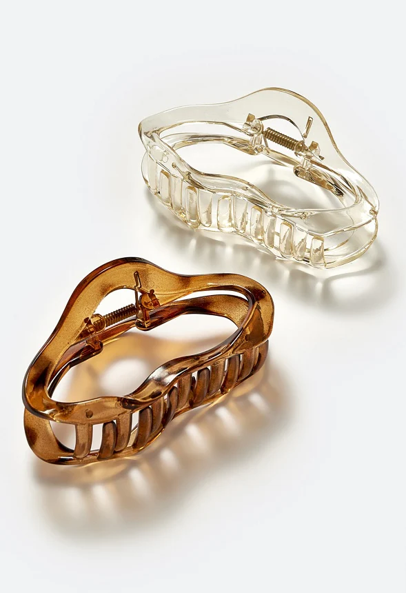 Gala 2 Pack Of Organic Shape Hair Claws In Tortoise Shell Effect & Clear Finish - Image 3