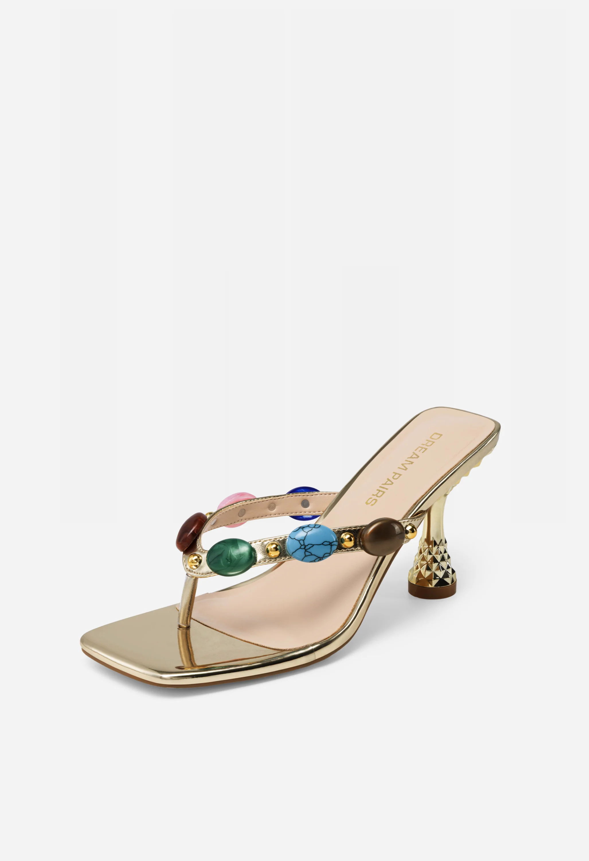 Gemstone Thong Strap Square Toe Sandals - Image 3