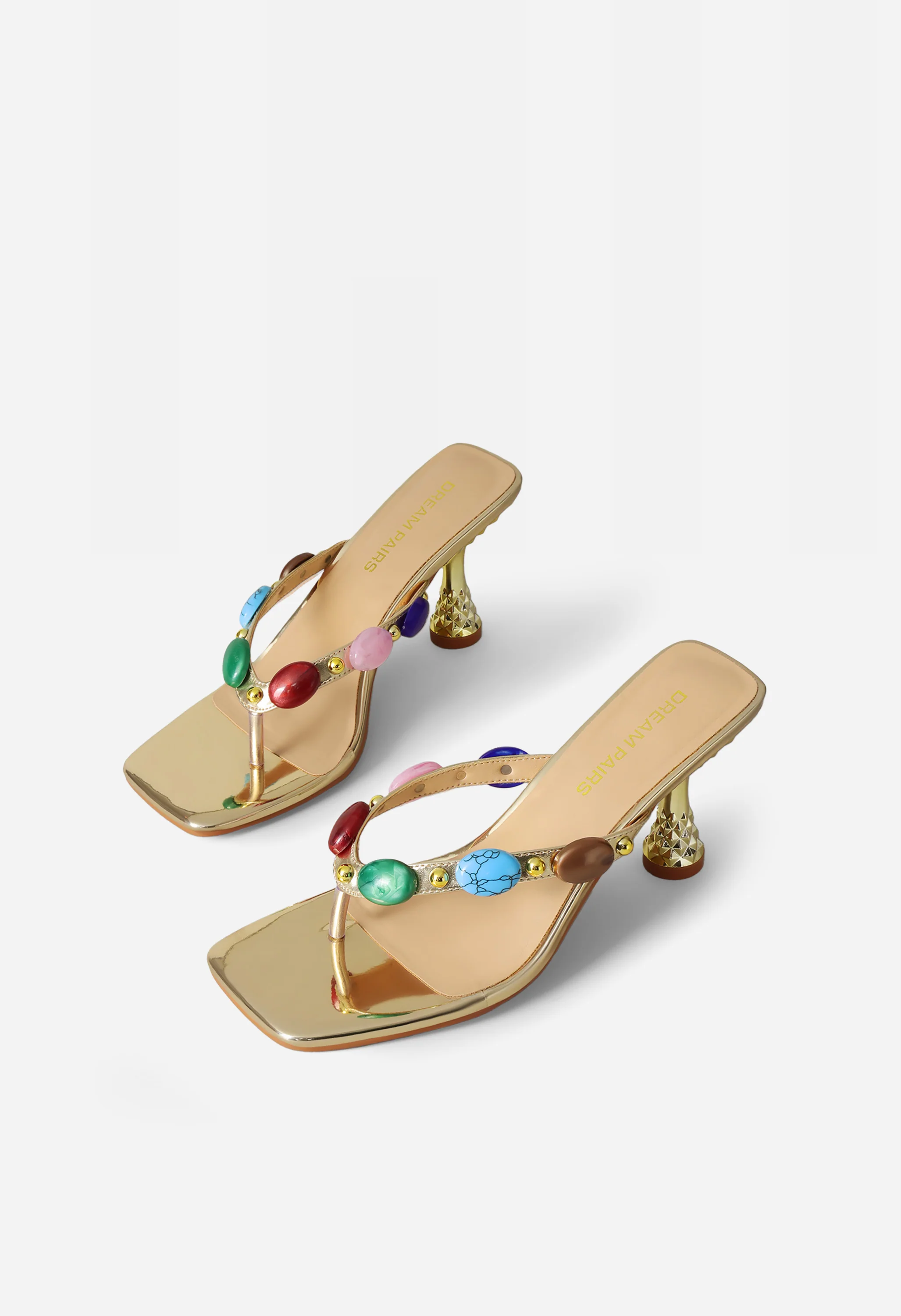 Gemstone Thong Strap Square Toe Sandals - Image 4