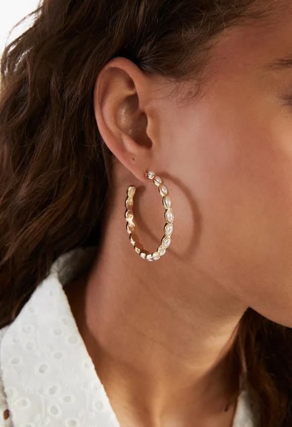 Georgia Navette Pearl Hoop Earrings