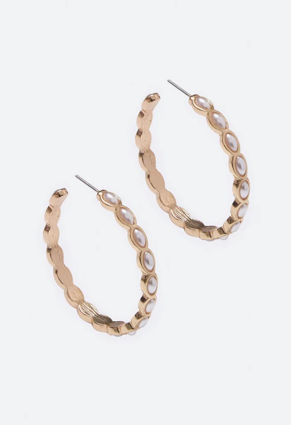Georgia Navette Pearl Hoop Earrings - Image 2