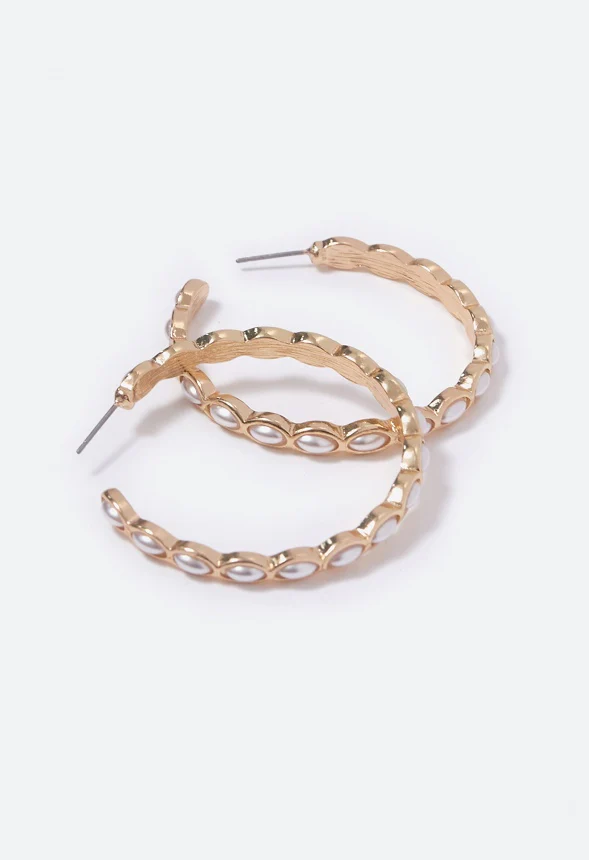 Georgia Navette Pearl Hoop Earrings - Image 3