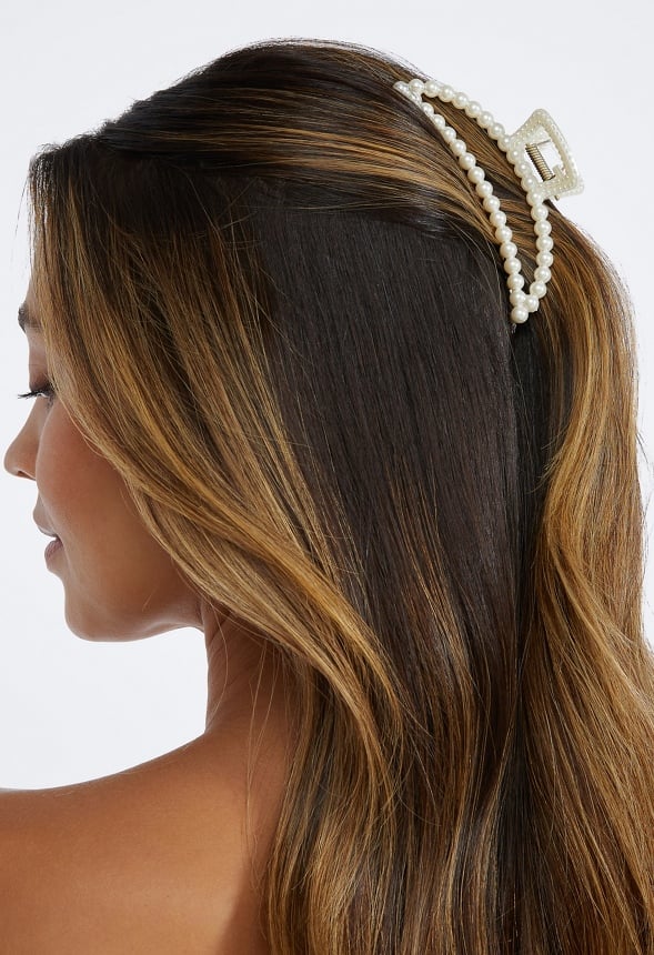 Gina 2 Pack Of Glass Pearl & Smooth Metal Hair Claws - Image 2