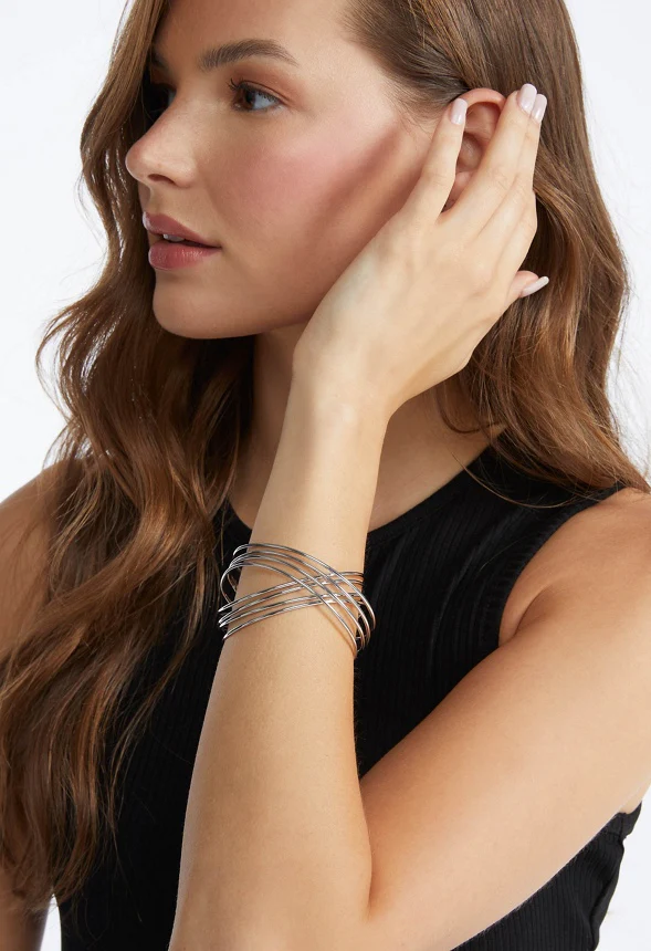 Gio Adjustable Multi Wired Criss Cross Cuff Bracelet - Image 2