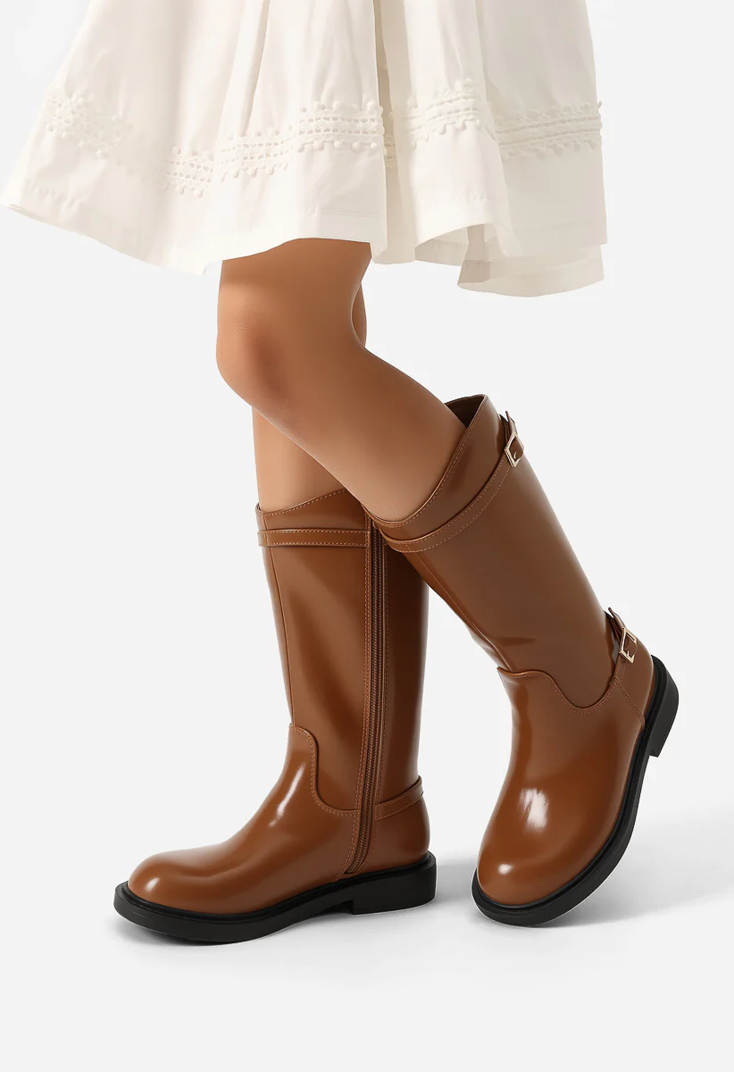 Girls Faux Leather Riding Boots - Image 2