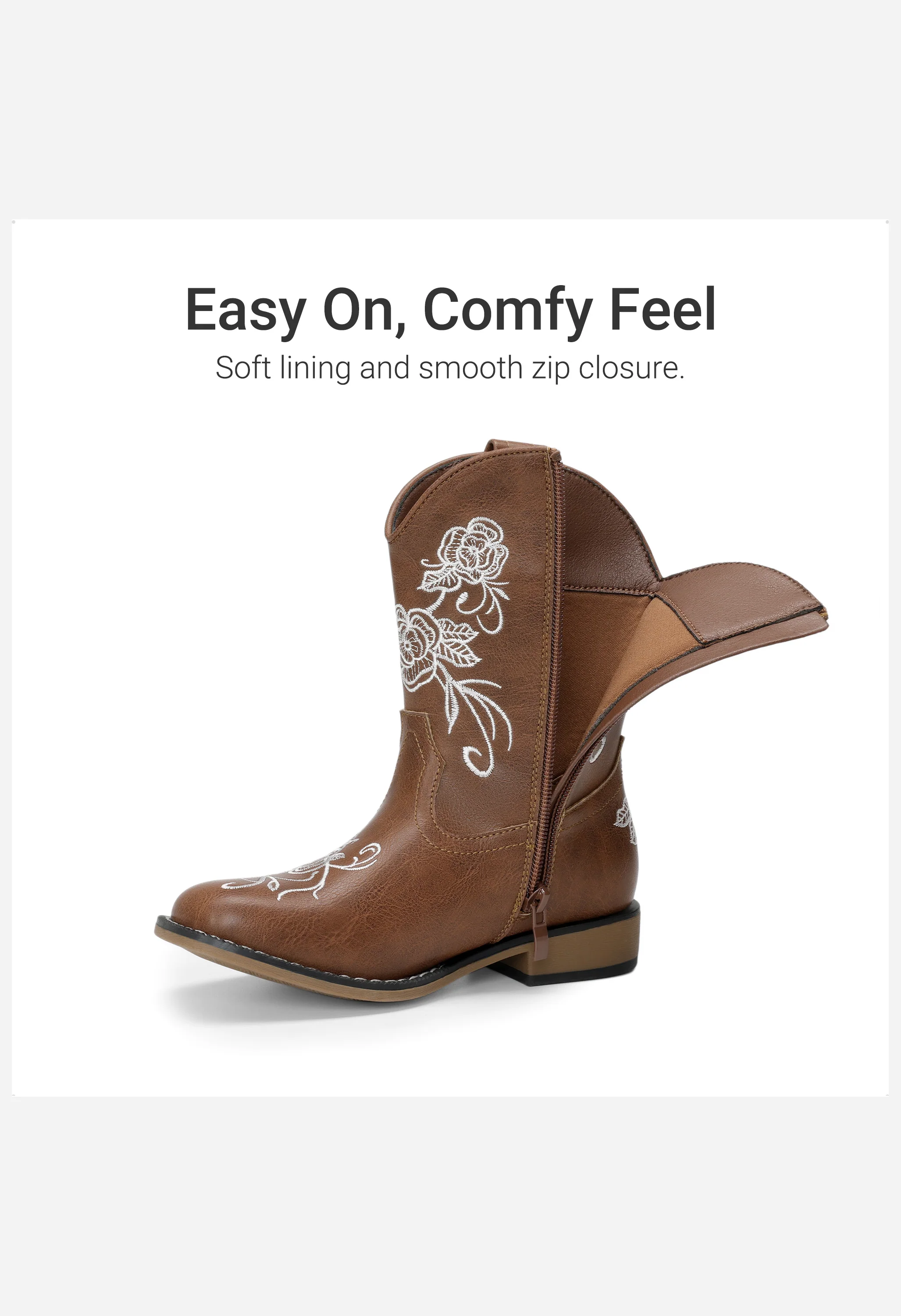 Girls' Floral Embroidered Square Toe Cowgirl Boots - Image 3
