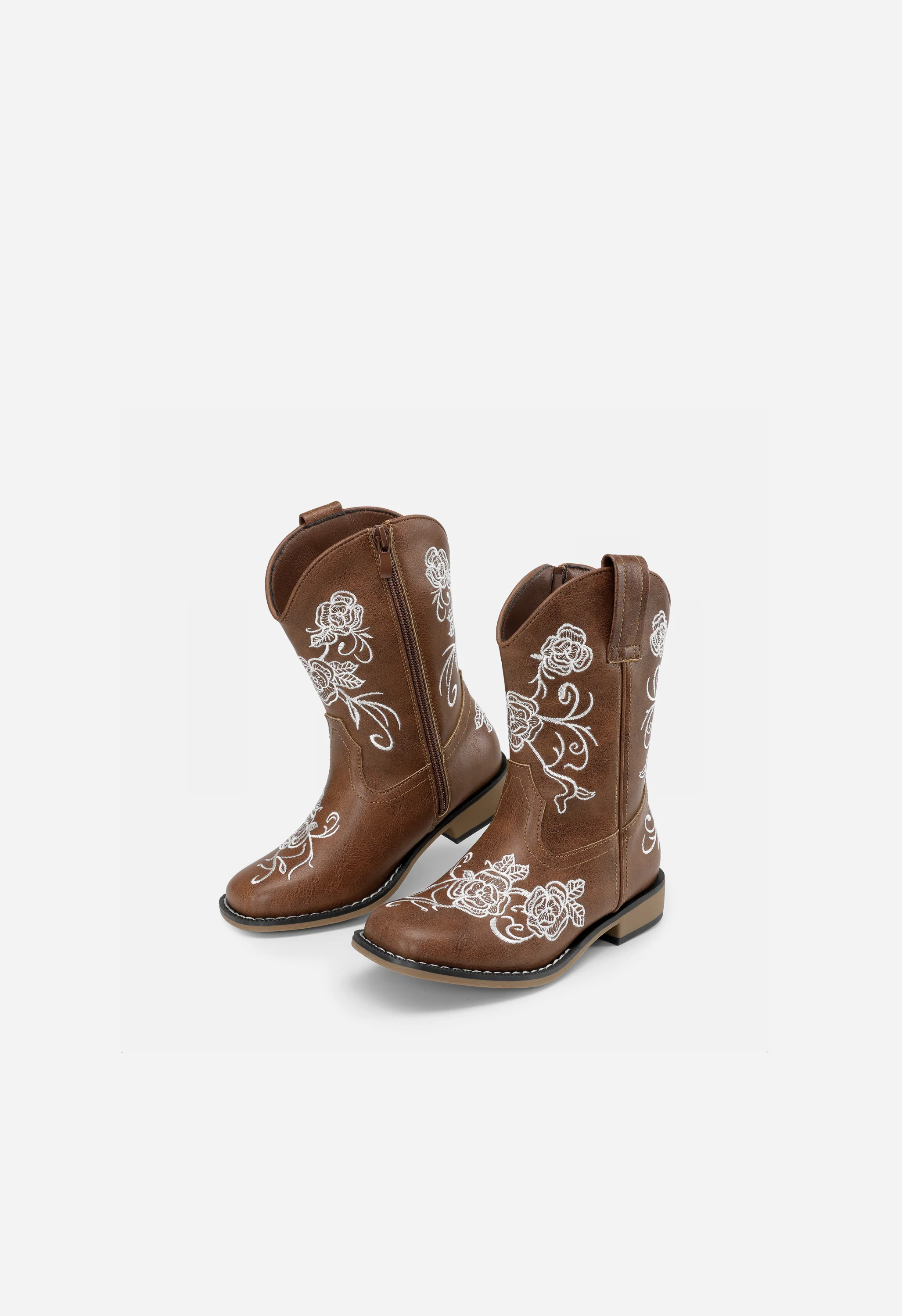 Girls' Floral Embroidered Square Toe Cowgirl Boots - Image 5