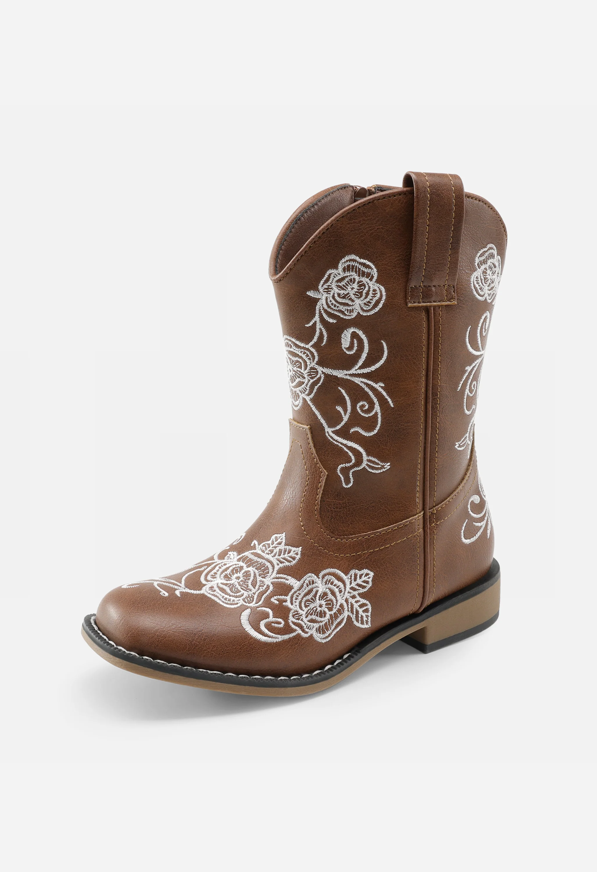 Girls' Floral Embroidered Square Toe Cowgirl Boots - Image 6