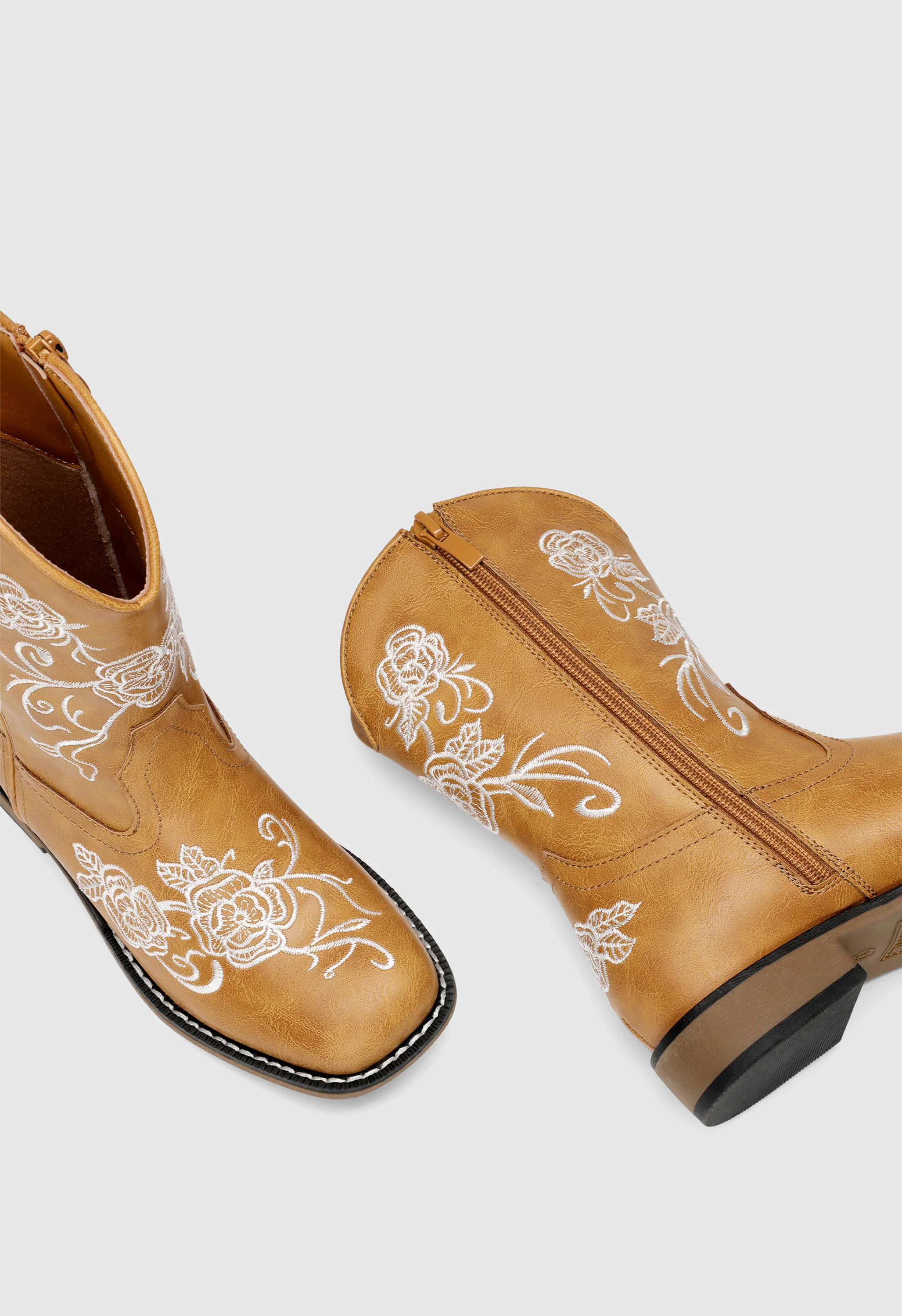 Girls' Floral Embroidered Square Toe Cowgirl Boots - Image 2