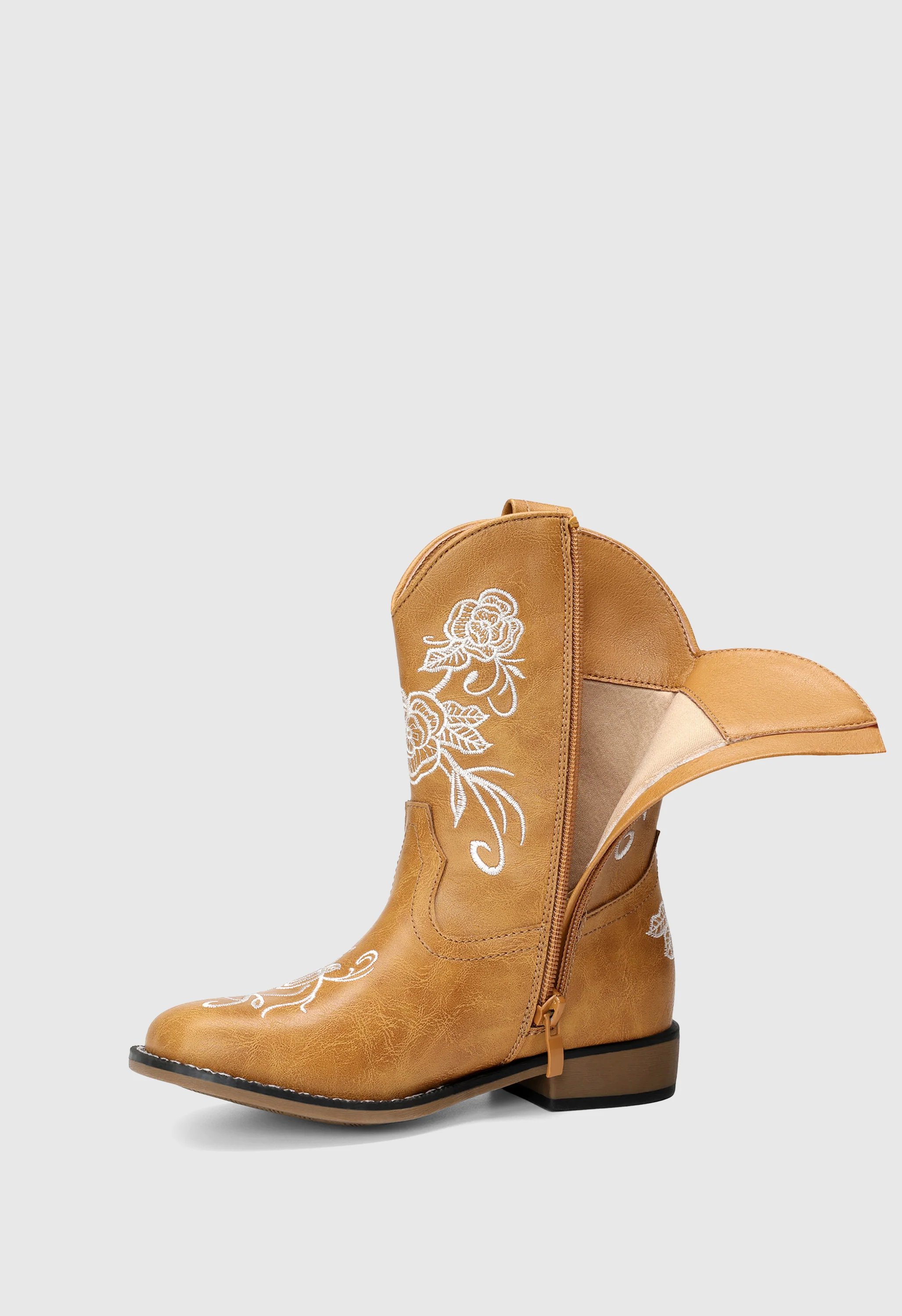 Girls' Floral Embroidered Square Toe Cowgirl Boots - Image 3