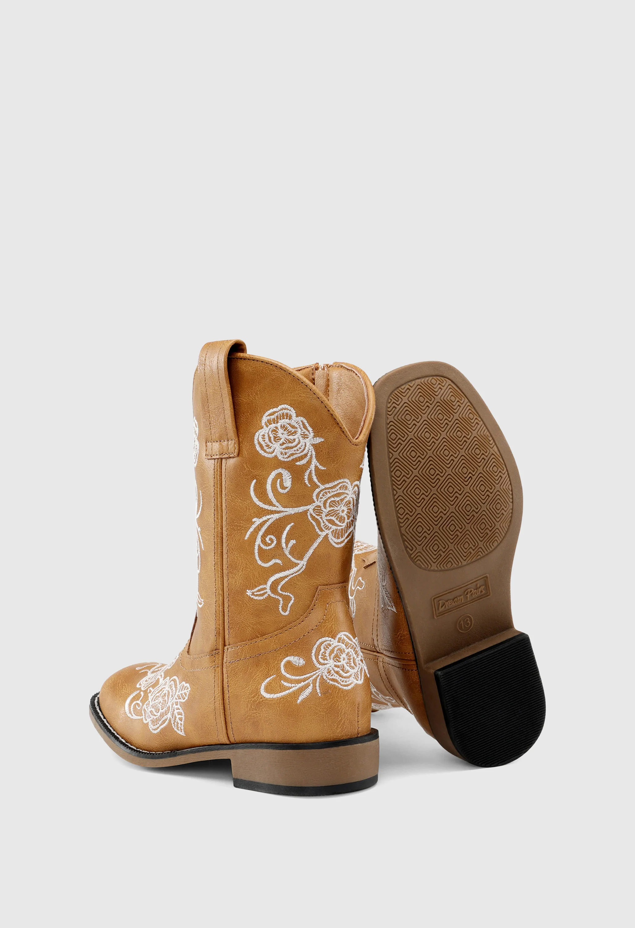 Girls' Floral Embroidered Square Toe Cowgirl Boots - Image 4